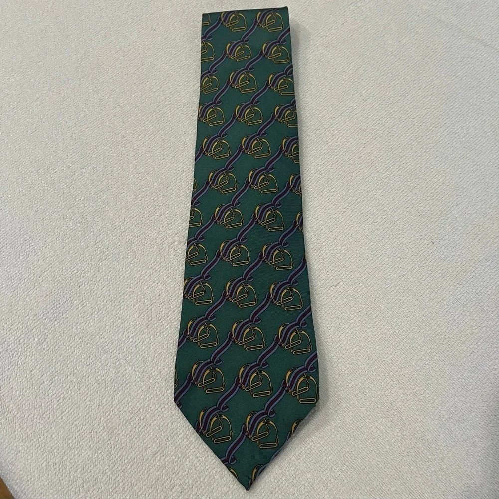 Dior Green Tie with Green and‎ Gold Bridle Pattern Silk Tie
